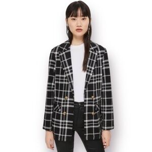 Topshop Window Pane Blazer Shacket Dark Academia Jacket Black/White